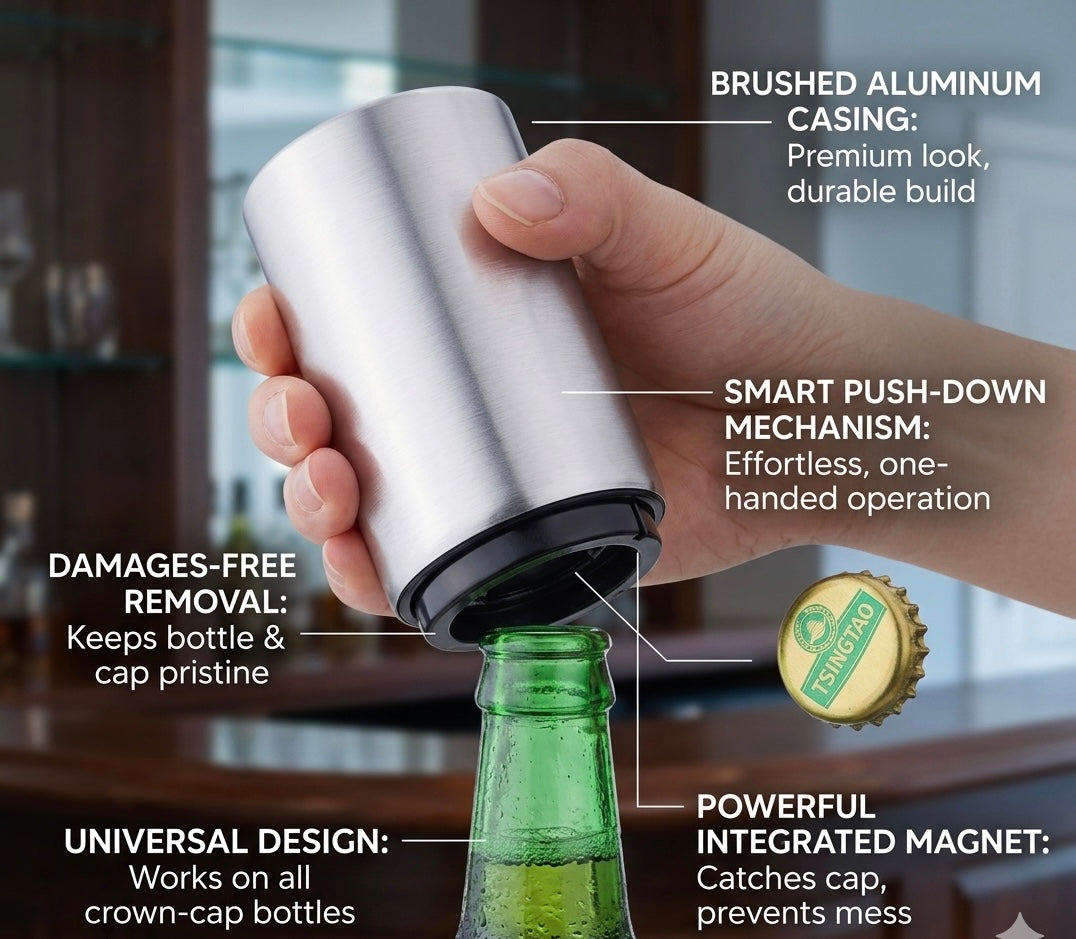 Tailgate Buddy Bottle Opener with Cap Collector – Wall-Mounted Beer Opener (Single) | Mess-Free Cap Catcher | Perfect for Home Bar & Parties