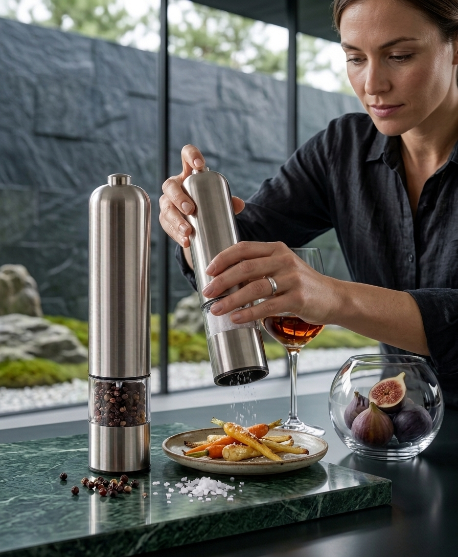 Electric Salt & Pepper Grinder Set – Stainless Steel Automatic Mills with Adjustable Coarseness | One-Touch Spice Dispenser