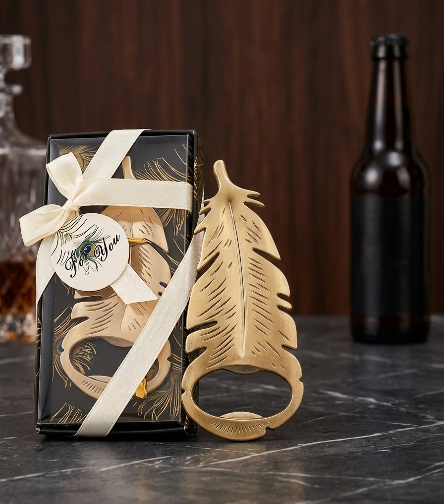 Elegant Gold Feather Bottle Opener – Premium Zinc Alloy Beer Opener | Wedding Favors for Guests | Unique, Stylish & Functional Party Gift