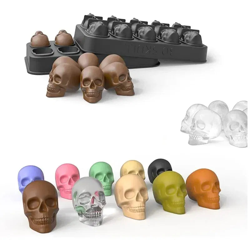 3D Skull Chocolate Silicone Mold (10 Cavities) – Halloween Skeleton Head Candy, Ice Cube & Cake Decoration Tray | Flexible, Non-Stick Baking Mold
