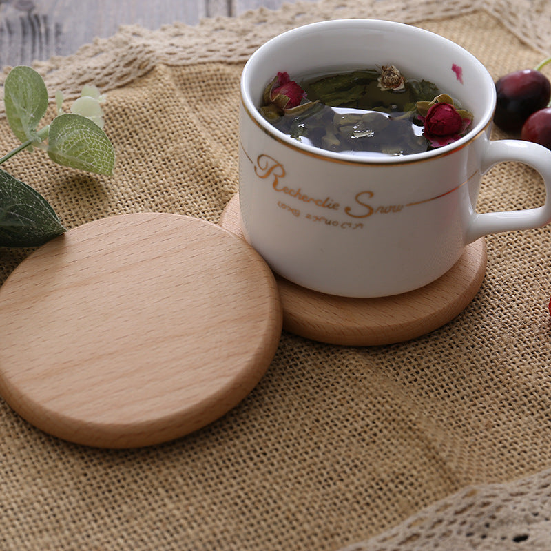 Round Wooden Tea Cup Holder – Premium Beech Wood Insulation Pad (Style D) | Heat-Resistant Cup Coaster | Elegant Table Protection