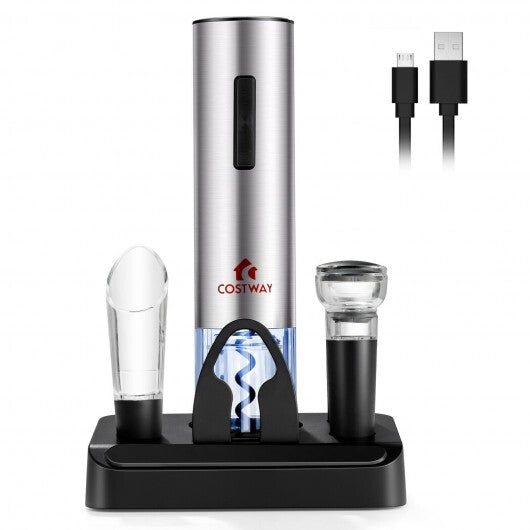 6-in-1 Electric Wine Opener Set | Automatic Bottle Opener with Foil Cutter, Aerator, Vacuum Stopper & Pourer | Premium Wine Gift Set