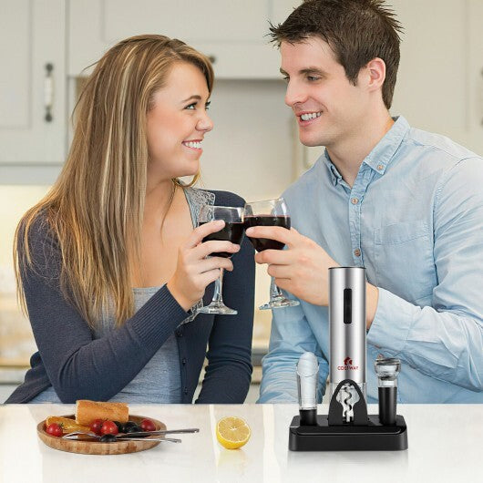 6-in-1 Electric Wine Opener Set | Automatic Bottle Opener with Foil Cutter, Aerator, Vacuum Stopper & Pourer | Premium Wine Gift Set