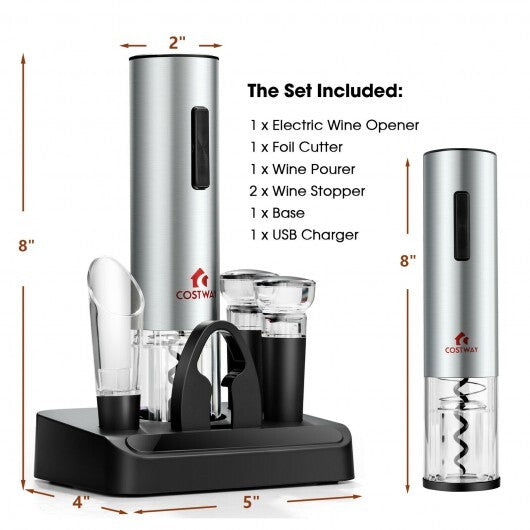 6-in-1 Electric Wine Opener Set | Automatic Bottle Opener with Foil Cutter, Aerator, Vacuum Stopper & Pourer | Premium Wine Gift Set