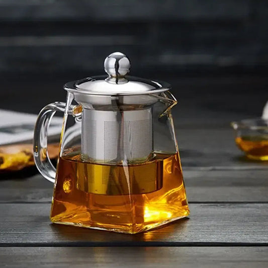 Blue Square Glass Teapot with Infuser – High Borosilicate Tea Pot (Multi-Size) | Stainless Steel Filter | Heat-Resistant Elegant Tea Set