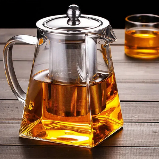 Blue Square Glass Teapot with Infuser – High Borosilicate Tea Pot (Multi-Size) | Stainless Steel Filter | Heat-Resistant Elegant Tea Set