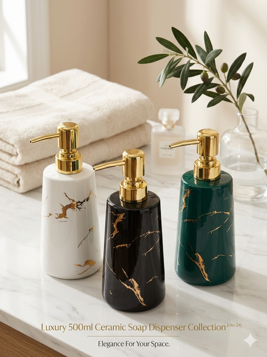 500ml Luxury Ceramic Soap Dispenser – Stylish Refillable Hand Wash Bottle | Durable Pump for Bathroom, Kitchen & Hotel Countertops (Model 26H0127)