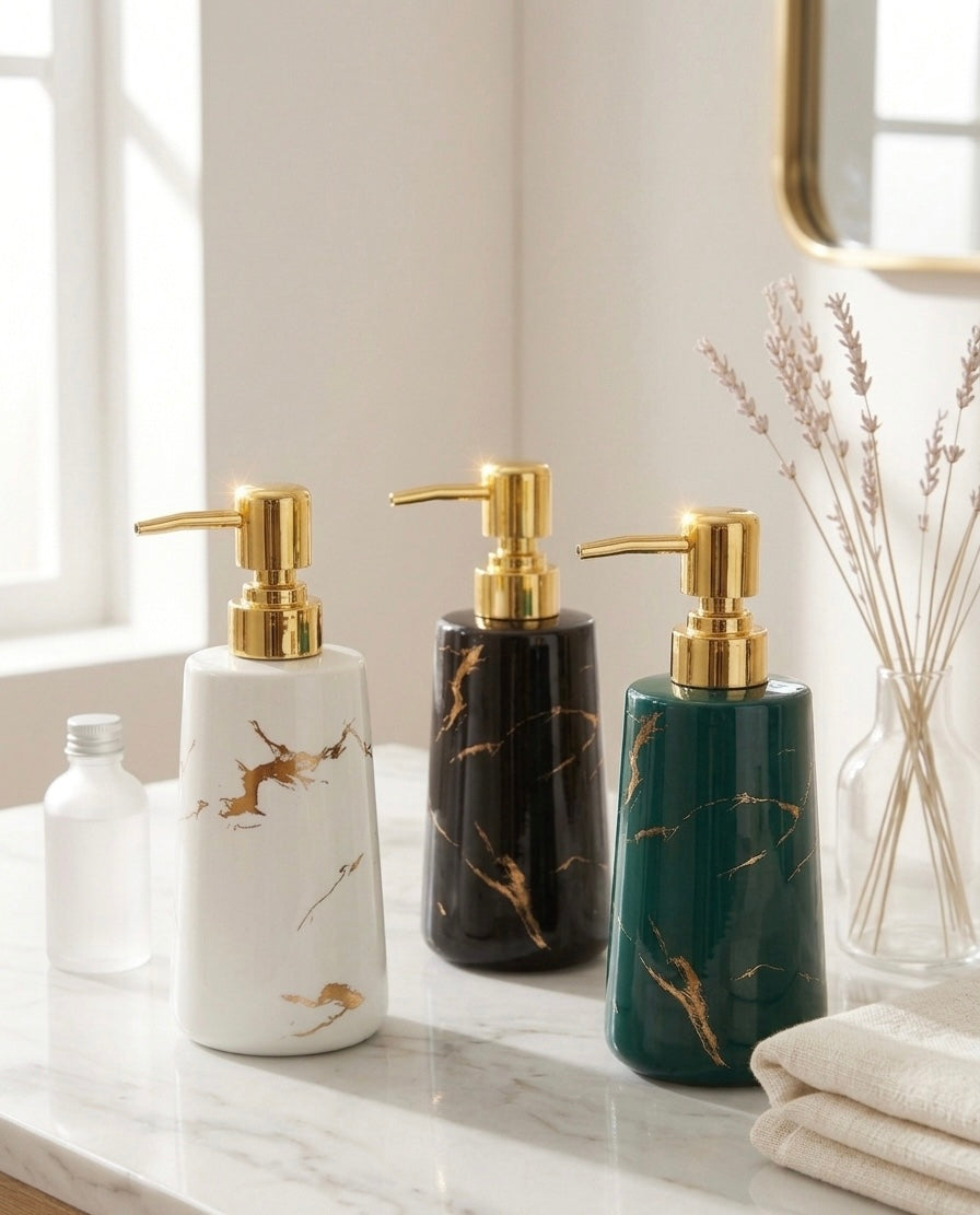 500ml Luxury Ceramic Soap Dispenser – Stylish Refillable Hand Wash Bottle | Durable Pump for Bathroom, Kitchen & Hotel Countertops (Model 26H0127)