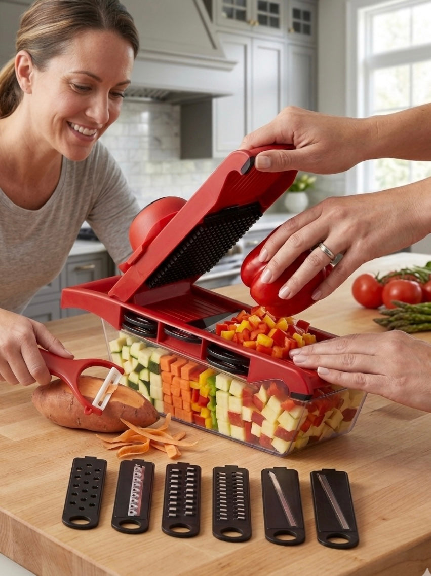 Multifunctional Vegetable Cutter & Fruit Chopper Set – Stainless Steel Slicer, Peeler & Potato Grater | All-in-One Kitchen Prep Tool (Model 230328)