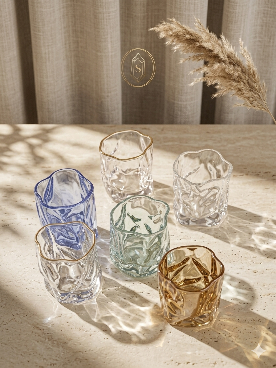 Unique Irregular Whisky Glass – Premium Transparent Drinking Glass | Stylish Wine & Cocktail Cup for Home, Bar & Summer Beverages (Model C251126)