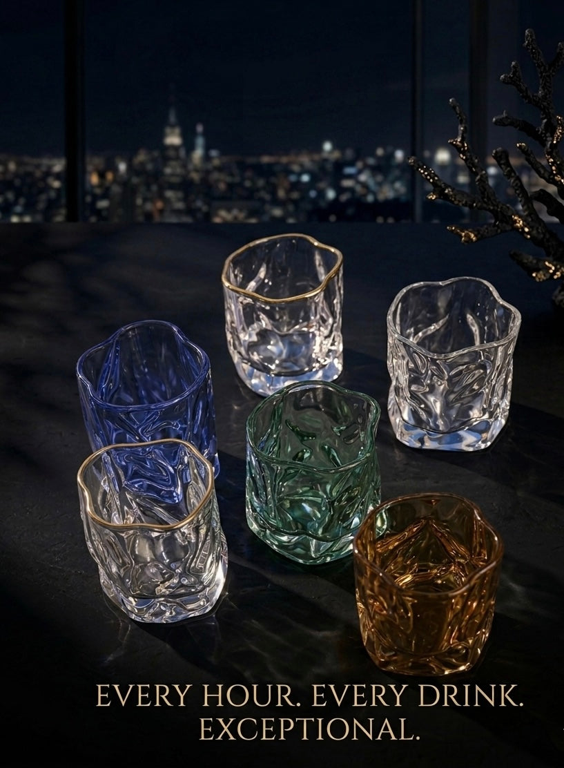 Unique Irregular Whisky Glass – Premium Transparent Drinking Glass | Stylish Wine & Cocktail Cup for Home, Bar & Summer Beverages (Model C251126)