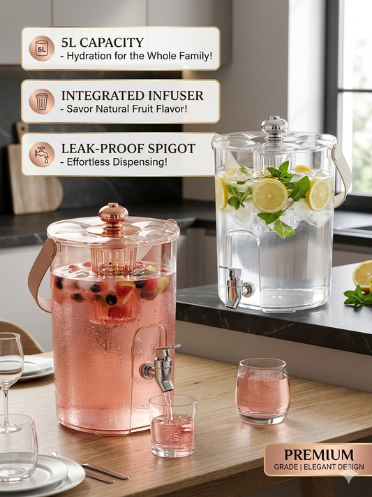 Rose Gold 5L Fridge Drink Dispenser with Spigot – Elegant Water Bottle Pitcher | Large Capacity Beverage Server for Parties & Weddings