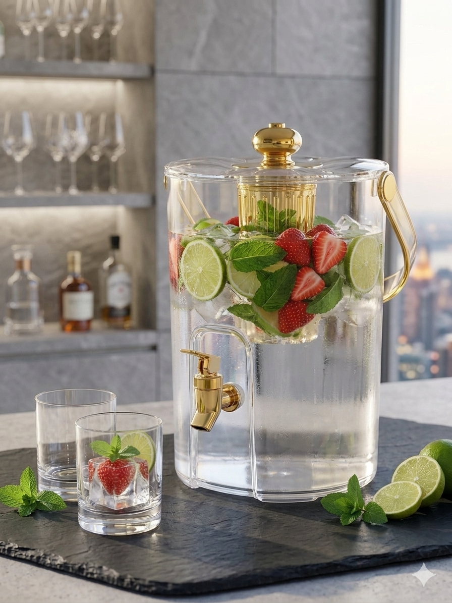 Rose Gold 5L Fridge Drink Dispenser with Spigot – Elegant Water Bottle Pitcher | Large Capacity Beverage Server for Parties & Weddings