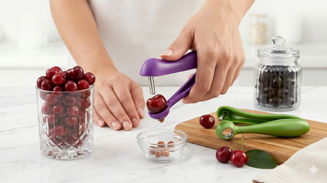 Cherry Pitter Tool – Quick & Easy Seed Remover | Stainless Steel Cherry & Olive Corer for Mess-Free Prep