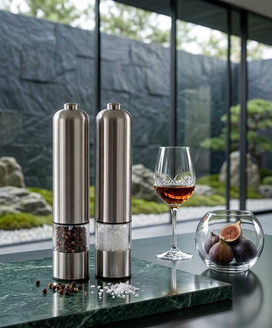 Electric Salt & Pepper Grinder Set – Stainless Steel Automatic Mills with Adjustable Coarseness | One-Touch Spice Dispenser