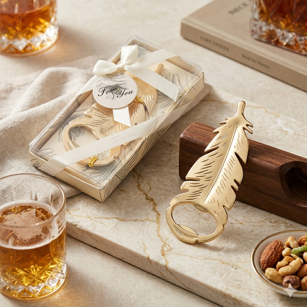 Elegant Gold Feather Bottle Opener – Premium Zinc Alloy Beer Opener | Wedding Favors for Guests | Unique, Stylish & Functional Party Gift