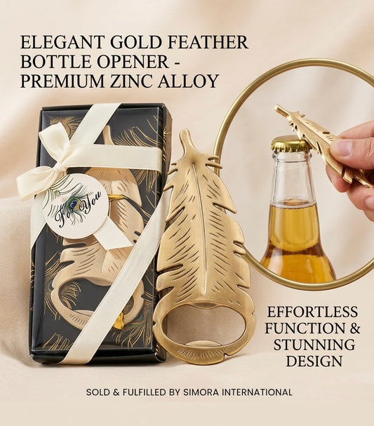 Elegant Gold Feather Bottle Opener – Premium Zinc Alloy Beer Opener | Wedding Favors for Guests | Unique, Stylish & Functional Party Gift