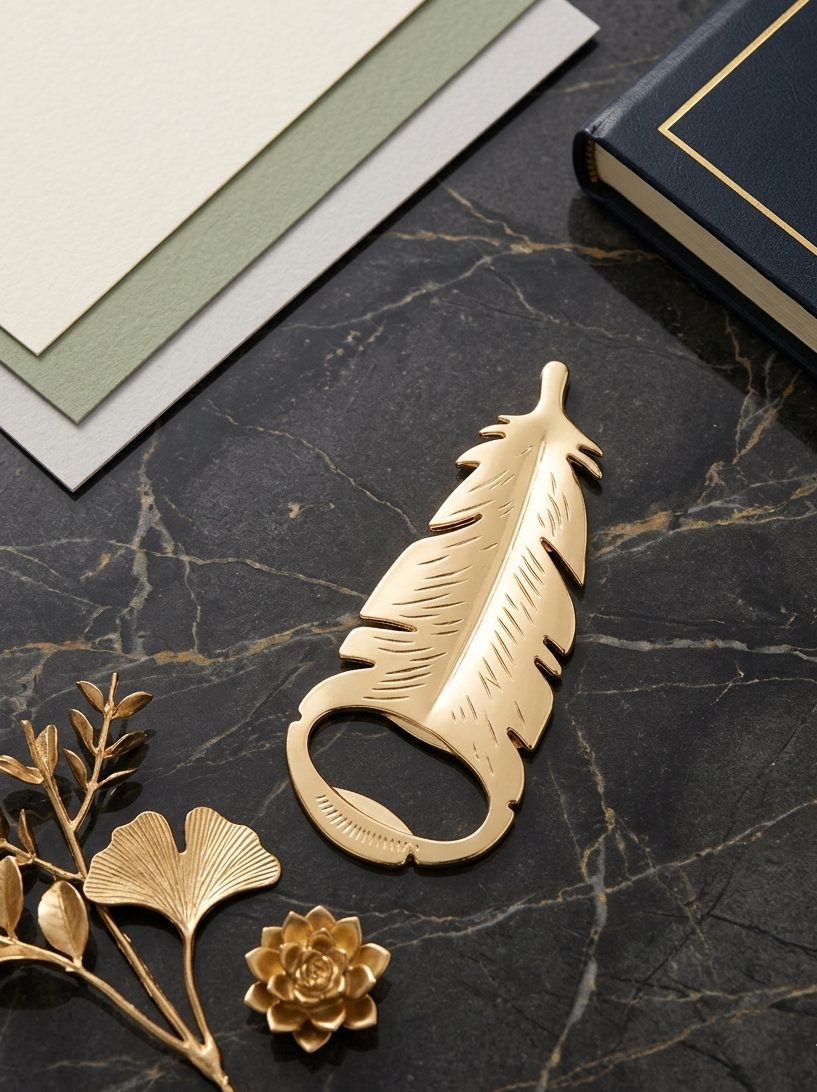 Elegant Gold Feather Bottle Opener – Premium Zinc Alloy Beer Opener | Wedding Favors for Guests | Unique, Stylish & Functional Party Gift