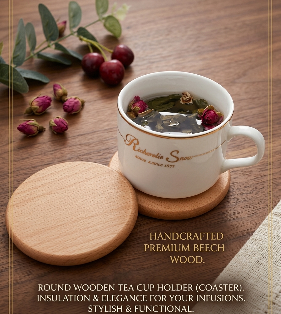 Round Wooden Tea Cup Holder – Premium Beech Wood Insulation Pad (Style D) | Heat-Resistant Cup Coaster | Elegant Table Protection