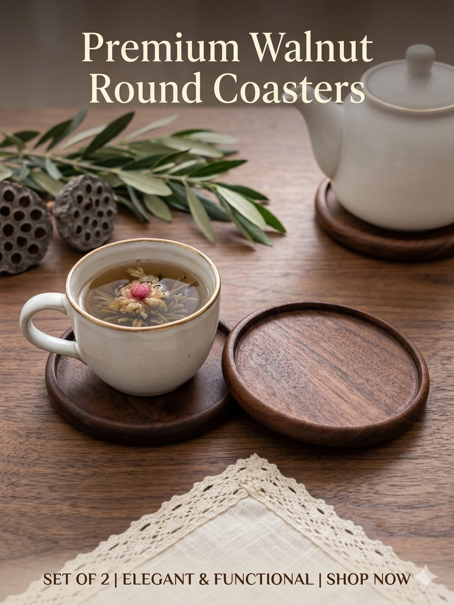 Round Wooden Tea Cup Holder – Premium Beech Wood Insulation Pad (Style D) | Heat-Resistant Cup Coaster | Elegant Table Protection