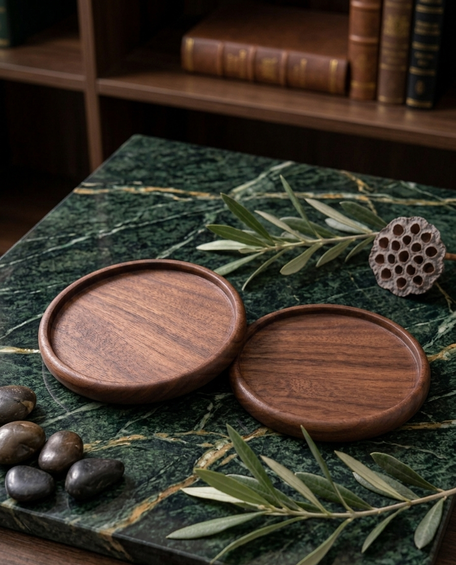 Round Wooden Tea Cup Holder – Premium Beech Wood Insulation Pad (Style D) | Heat-Resistant Cup Coaster | Elegant Table Protection