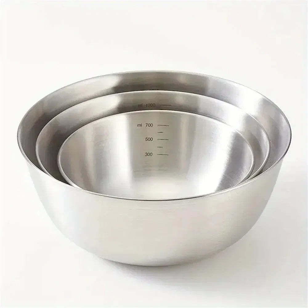 Stainless Steel Mixing Bowl Set (1–3 pcs) with Measurement Scale – Large Capacity Nesting Bowls for Cooking, Baking & Food Storage