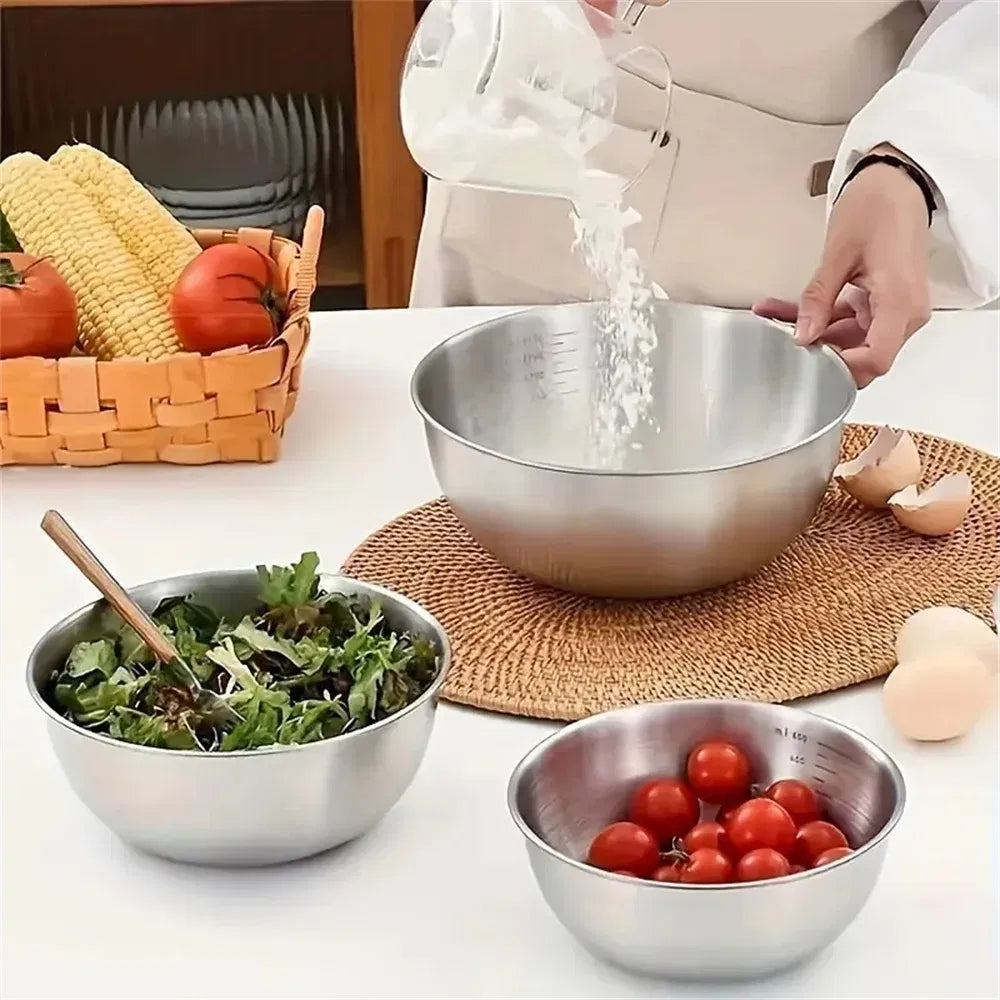 Stainless Steel Mixing Bowl Set (1–3 pcs) with Measurement Scale – Large Capacity Nesting Bowls for Cooking, Baking & Food Storage