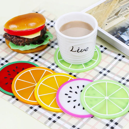 Green Fruit-Shaped Silicone Coaster (Size M) – Lemon, Orange & Watermelon Design | Anti-Slip Heat-Resistant Cup Pad & Table Décor