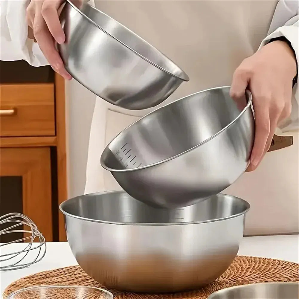 Stainless Steel Mixing Bowl Set (1–3 pcs) with Measurement Scale – Large Capacity Nesting Bowls for Cooking, Baking & Food Storage