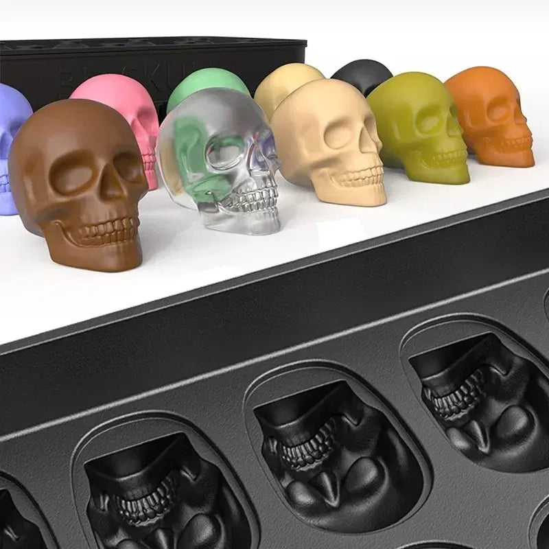 3D Skull Chocolate Silicone Mold (10 Cavities) – Halloween Skeleton Head Candy, Ice Cube & Cake Decoration Tray | Flexible, Non-Stick Baking Mold