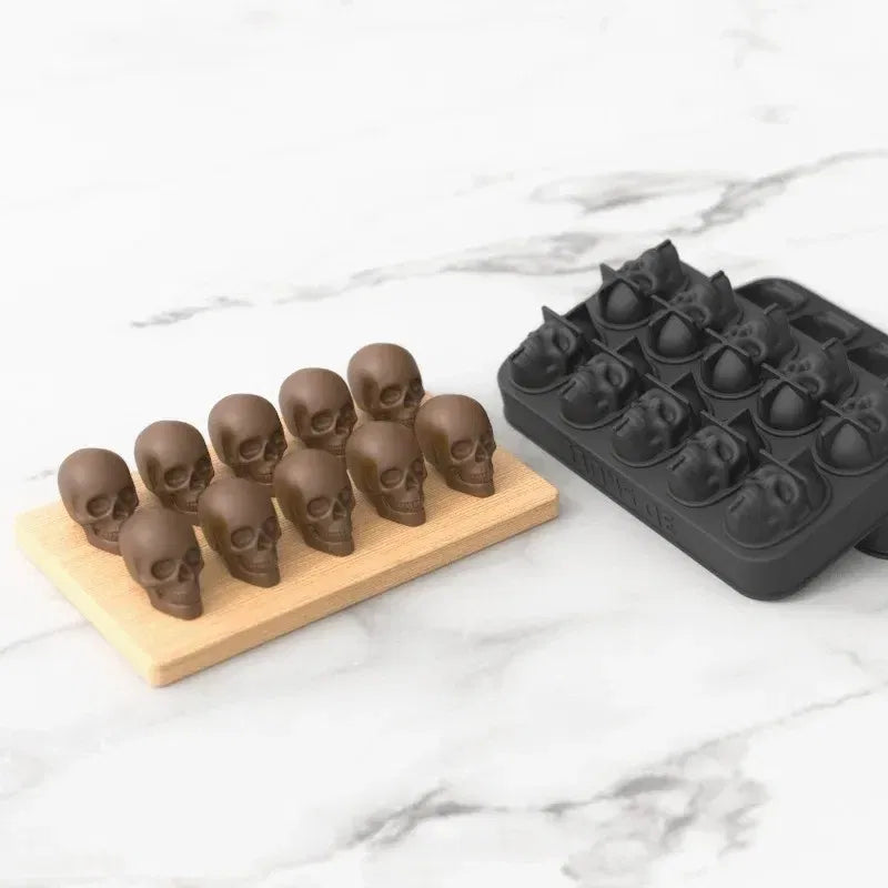 3D Skull Chocolate Silicone Mold (10 Cavities) – Halloween Skeleton Head Candy, Ice Cube & Cake Decoration Tray | Flexible, Non-Stick Baking Mold