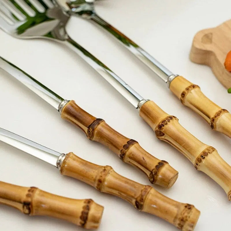 Light Yellow Bamboo Handle Pizza & Cake Server Set – Stainless Steel Triangular Spatula, Cheese Slicer & Butter Knife | Elegant Multi-Use Serving Tools