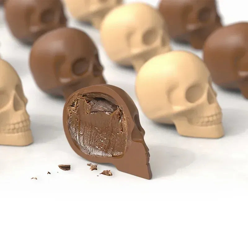 3D Skull Chocolate Silicone Mold (10 Cavities) – Halloween Skeleton Head Candy, Ice Cube & Cake Decoration Tray | Flexible, Non-Stick Baking Mold