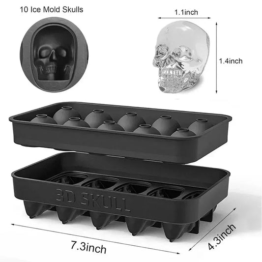 3D Skull Chocolate Silicone Mold (10 Cavities) – Halloween Skeleton Head Candy, Ice Cube & Cake Decoration Tray | Flexible, Non-Stick Baking Mold