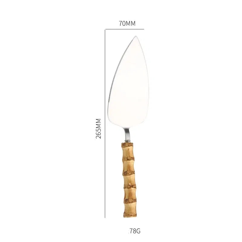 Light Green Bamboo Pizza & Cake Server Set – Stainless Steel Cheese Slicer, Butter Knife & Triangular Spatula | Elegant Multi-Use Kitchen Tool Set